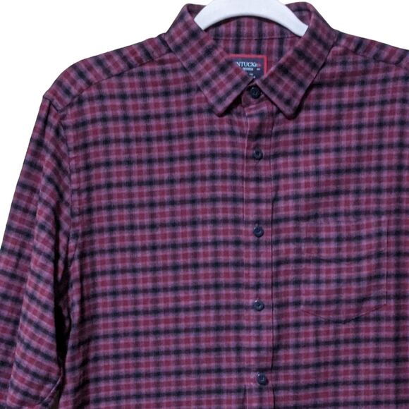 Untuck it maroon black flannel casual button up plaid shirt men's medium - Picture 9 of 10